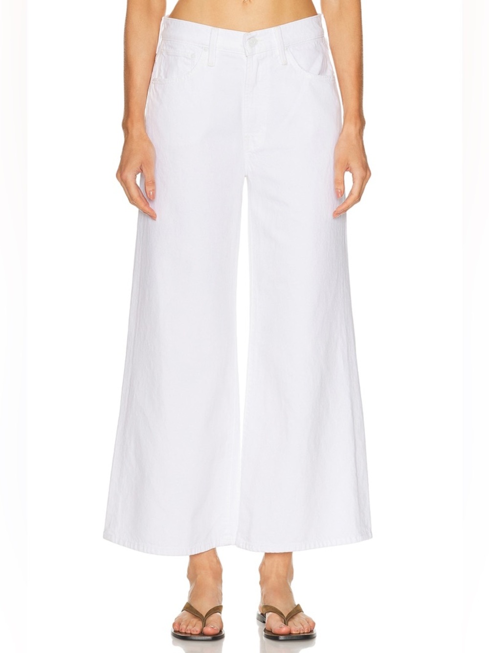 Mother The Ditcher Roller Zip Ankle Jean in Picket Fence White